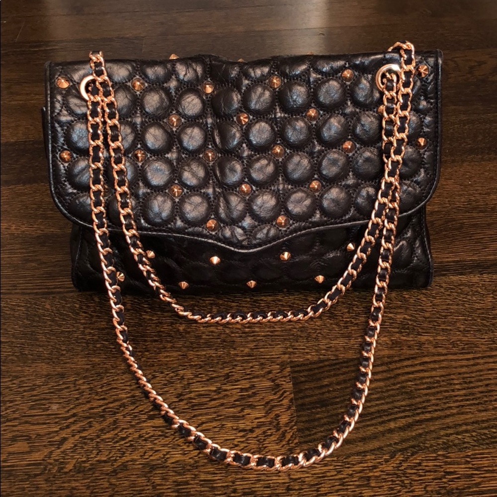 Rebecca Minkoff Black Leather & Rose Gold Stud Bag